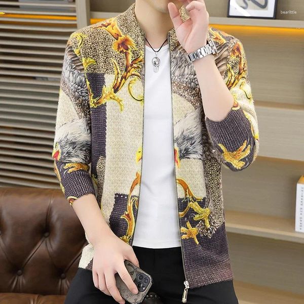 Maglioni da uomo Cardigan Maglione lavorato a maglia Casaco Masculino Hombre Splicing Cappotto a contrasto Casual Uomo Sweatercoat Tricot