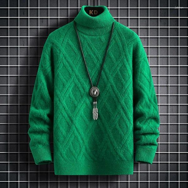 Männer Pullover 2024 Koreanische Mode Pullover Mock Neck Stricken Pullover Herbst Slim Fit Kleidung Männer Einfarbig Unregelmäßige Streifen