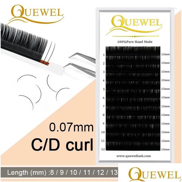 Cílios postiços Quewel 0.07mm extensão de cílios 12 linhas / bandeja 8-15 misturada c / cc / d onda volume de seda cílios maquiagem falso vison gota deliv ot3p2