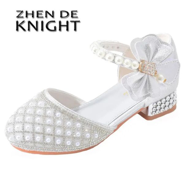 Kızlar Yüksek Topuk Ayakkabı Çocuklar İçin İnci Teen Crystal Party Prenses Ayakkabı Çocuk Düğün Düğün Resmi Deri Sandalet Kız Ayakkabı Partisi 240122