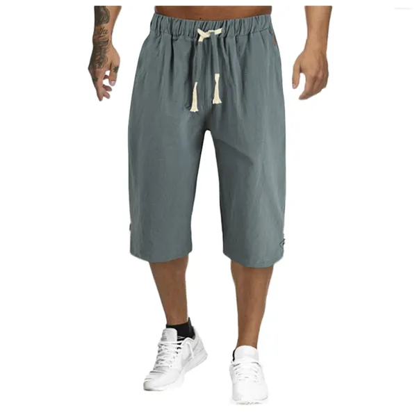 Shorts masculinos elásticos calças para homem casual calças cortadas verão sólido cordão confortável calças masculinas ropa