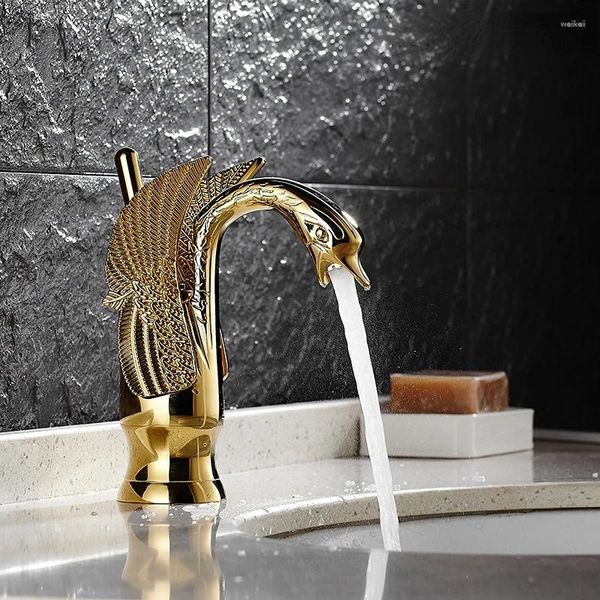 Badezimmer-Waschtischarmaturen, Gold, Vollkupfer, Waschbecken-Wasserhahn, antike Arbeitsplatte, Kunstschrank, schwarzes Persönlichkeitswaschbecken und kaltes Wasser