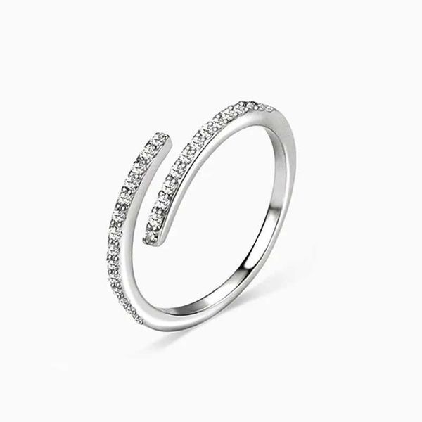 Anéis de banda única memória strass brilhante legal zircão prata cor feminino anéis de abertura redimensionáveis sri558 240125