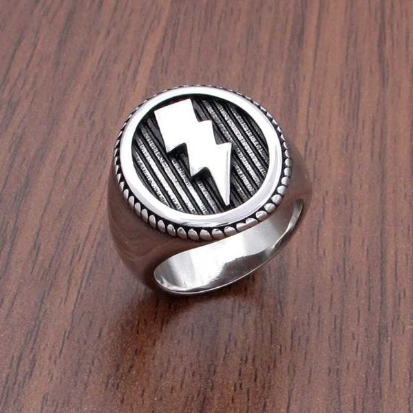 Bandringe Kostenloser Versand Punk 316L Edelstahl Geometrische Runde Große Breite Herren Siegel Vintage Blitz Muster Ring Schmuck Für Geschenk 240125