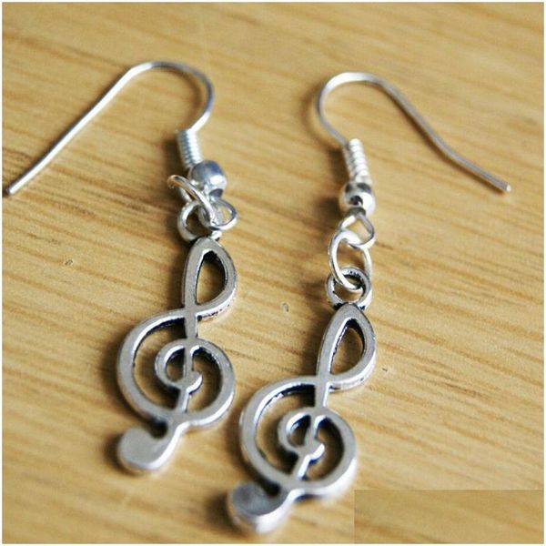 Baumeln Kronleuchter Mode Neue Verkauf Zinklegierung Antike Silber Musical Note Charme Anhänger Tropfen Ohrringe Frauen Schmuck Urlaub Geschenke 50P Dhnd6