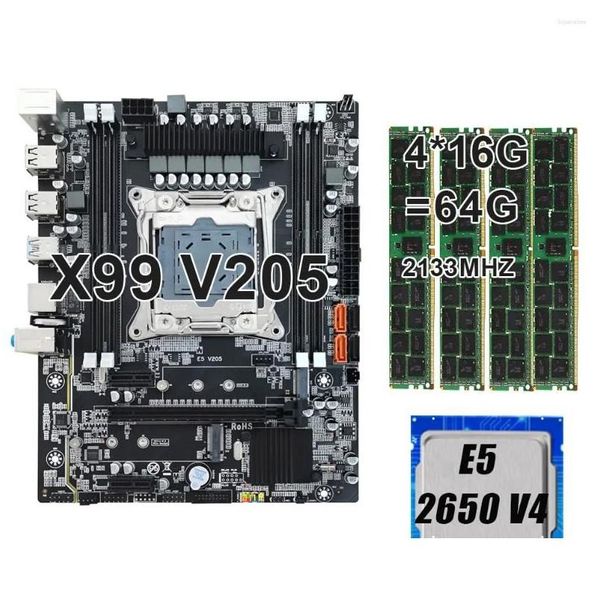 Материнские платы Keyiyou Lga 2011-3 X99 V205 Kit Xeon 2650 V4 Процессор Ddr4 64 ГБ 213 Гц Ecc Reg Ram Поддержка Sata 3.0 Nvme M.2 Pcie Dro Ot0P8