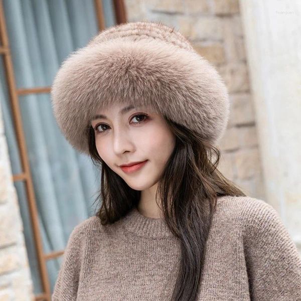 Berretti da donna in visone cappello per capelli tessuto casual top moda caldo pescatore inverno addensato vera pelliccia cappuccio da esterno