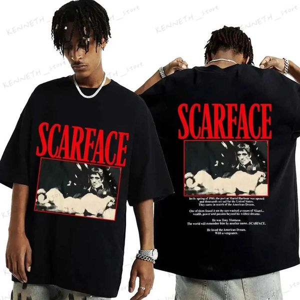 Homens camisetas Hip Hop Filme Scarface Tony Montana Gráficos T-shirt Masculino Moda Rock Roupas Camisetas Homens Vintage Oversized Camiseta Unissex T240126