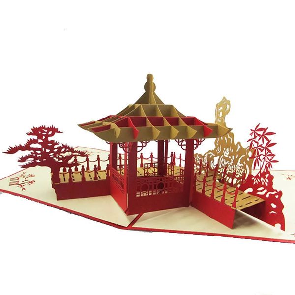 1 pçs festa de casamento criativo 3d convites cartões clássico estilo chinês cartões de construção cumprimentar crads suprimentos festivos 240122