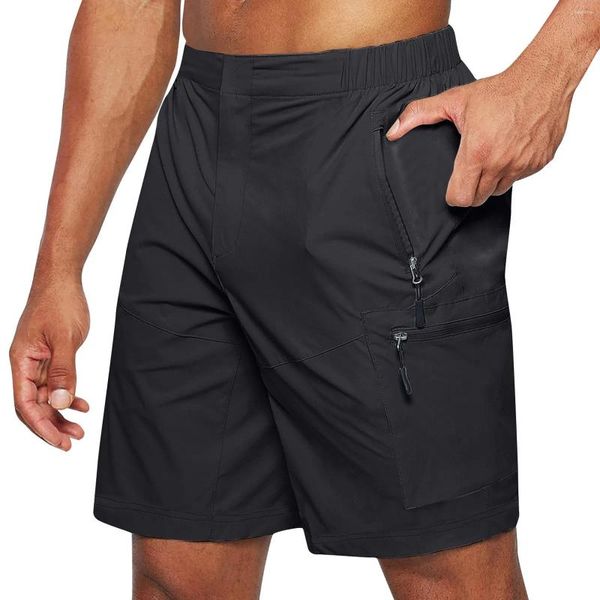 Calças masculinas casuais com zíper, calças sólidas, bolso cargo, shorts finos com cordão, roupas de harém de verão, corrida