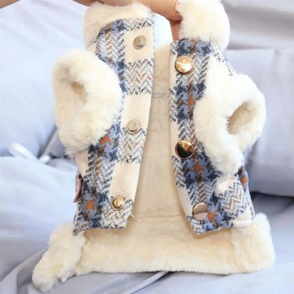 Abbigliamento per cani Vestiti colorati per animali domestici Gilet con stampa scozzese Cappotto invernale per gatti Morbido e confortevole caldo per il tempo Peloso accattivante