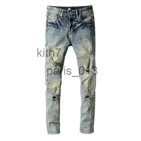 Jeans da uomo firmati viola Jeans da uomo da uomo per uomo Pantaloni ricamati Toppe ricamate di lusso Pantaloni in denim Skinny Ripp TSP0