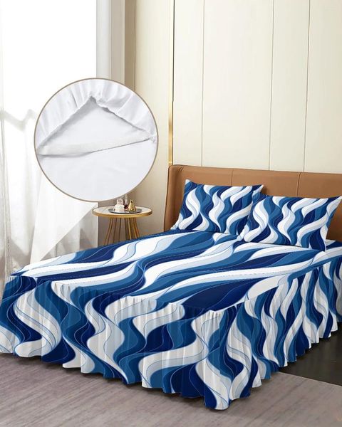 Gonna da letto Linee astratte ondulate blu scuro Copriletto con angoli elasticizzati con federe Coprimaterasso Lenzuolo