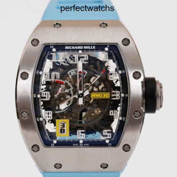 Relógio masculino RM relógio de pulso Richardmiille relógio de pulso RM030 automático relógio mecânico RM030 relógio masculino de liga de titânio data oca reserva de energia automática
