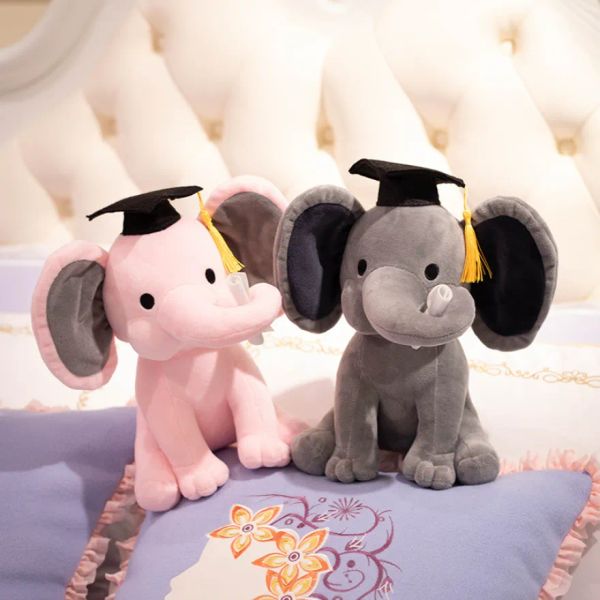 Entrega rápida elefante brinquedo de pelúcia boneca graduação brinquedos doutoral boné para festa de graduação bonito crianças bebê kawaii presentes 0126