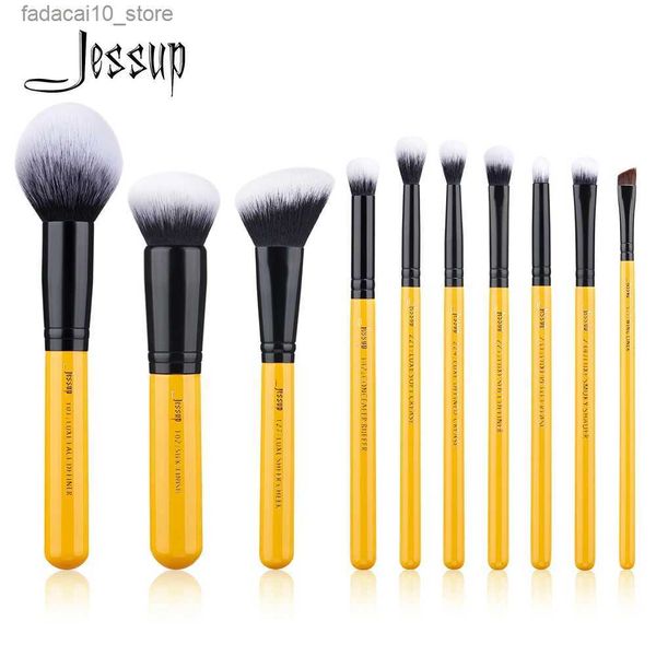 Pincéis de maquiagem Jessup Brushes 10pcs Pincel de maquiagem Cabelo sintético em pó Foundation Contour Blush Eyeshadow Blending Citrus Color Q240126