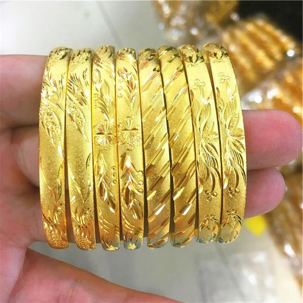 Placcato al 100% 24K vero oro 18K braccialetto 3D duro puro placcato oro K oro ornamento braccialetto di lotta da donna gioielli da sposa push-pull 240122