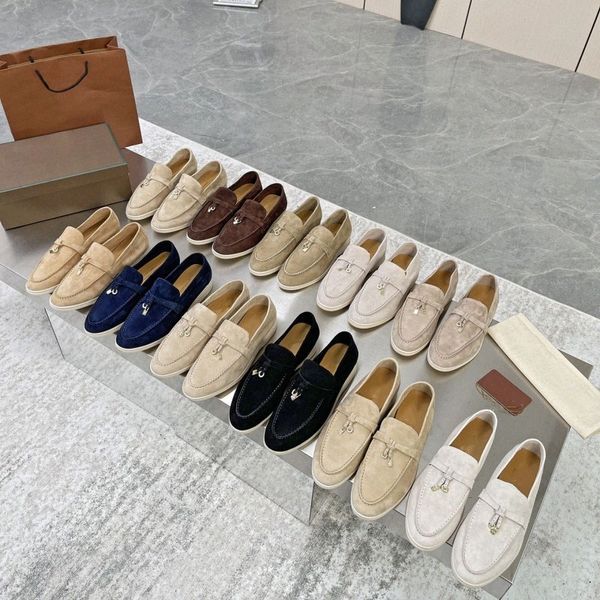 Pianas Loafers Yaz Takıları Süet Süet Loafers Designer Klasik Toka Yuvarlak Ayak Parlaklık Platform Boş Zaman Konforu Four Seasons Erkekler Kadınlar Günlük Ayakkabılar