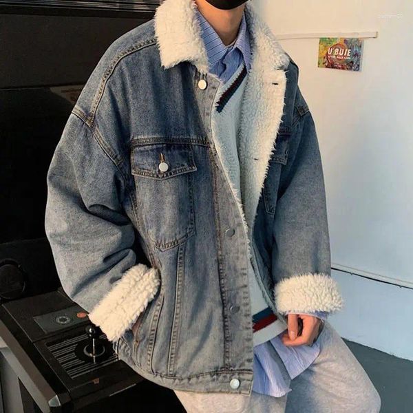 Giacche da uomo Cappotto invernale in lana di agnello e cotone Giacca di jeans ampia e alla moda Top interni ispessiti per studenti stile Hong Kong