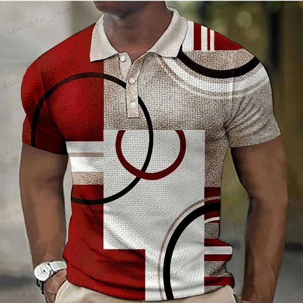 Homens camisetas Moda masculina polo camisas 3d emenda xadrez impressão arte homens roupas oversized camisa diária casual manga curta rua legal tops t240126