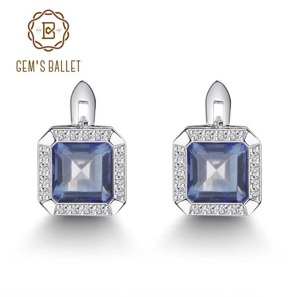 Очаровательные серьги-клипсы с драгоценными камнями 3,77 карата, натуральный иолит, синий мистический кварц, драгоценные камни, ювелирные изделия из стерлингового серебра для женщин