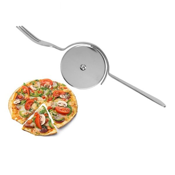 Cortador de pizza com garfo, rolo de roda de aço inoxidável, fatiador de pizza, faca de corte, ferramentas de cozinha lx6344