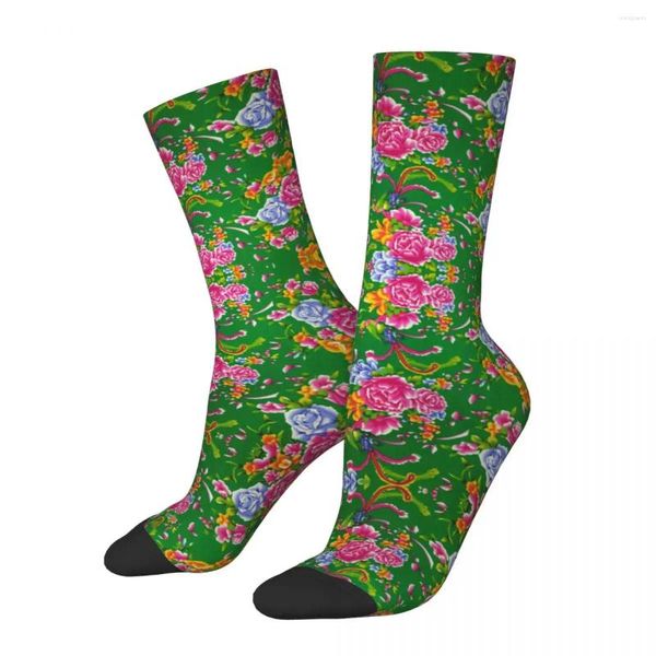 Meias masculinas Dongbei Dahua Flores grandes unissex quentes estampa 3D Happy Street Style Crazy Sock