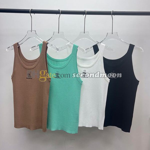 Strick-Tanktop für Damen, mit Buchstaben bestickt, Sport-Oberteil, U-Ausschnitt, Weste, Frühling, Sommer, Fitnessstudio, Fitness