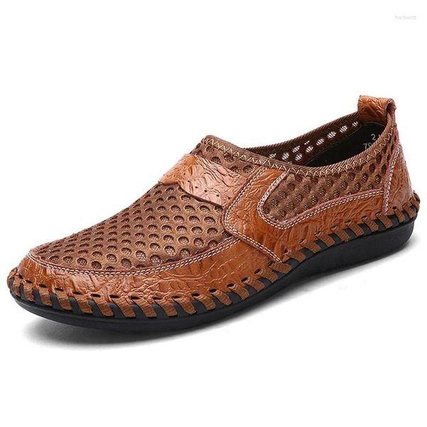 Sandali di marca Estate Uomo Scarpe Casual Mocassini in tessuto a rete traspirante Appartamenti morbidi Fatti a mano Uomo Guida di grandi dimensioni 38-50