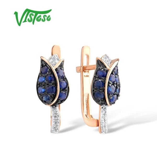 Charm Vistoso Ohrringe aus reinem 14-Karat-585-Roségold für Frauen, glänzender Diamant, blauer Saphir, Hochzeit, Verlobung, eleganter feiner Schmuck