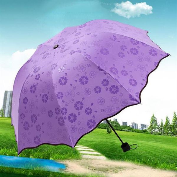 250 pz / lotto 3-piegato antipolvere anti-UV Ombrello parasole Magic Flower Dome protezione solare Ombrello portatile298p