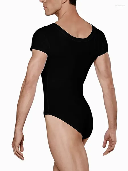 Sahne Giyim Erkek Kısa Kollu Tek Tekerlek Erkek Dansçılar İçin Tek Parça Bodysuits Jimnastik SPANDEX Siyah Naylon Bale Sacı Dans Giysileri Toptan