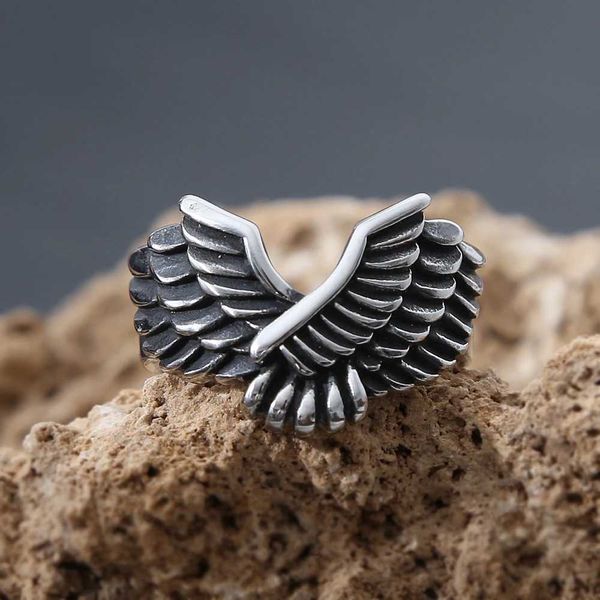 Bandringe Retro St. Michael Erzengel Ring Punk Hip Hop Edelstahl Engelsflügel Ring Herren Modeschmuck Ring Geschenk Kostenloser Versand 240125