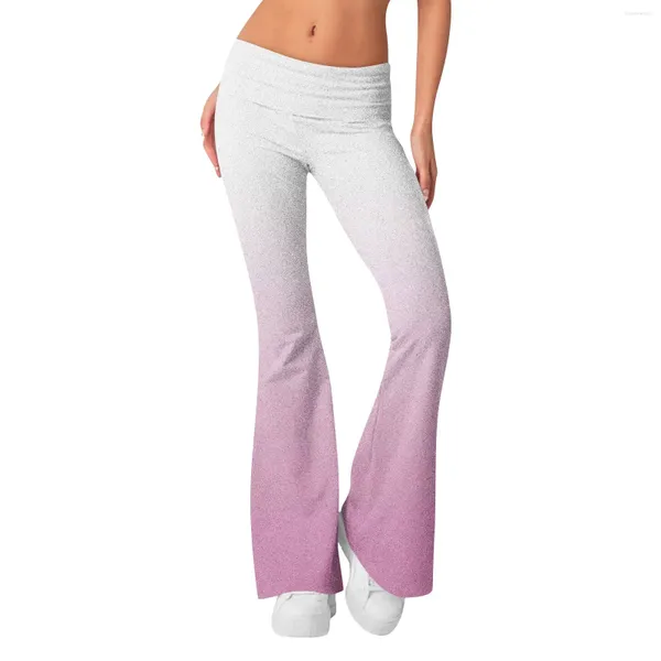 Calças femininas senhoras impresso jeans mulheres moda gradiente magro ajuste cintura reversa baixa elástica flare casual jogger pantalones 2024