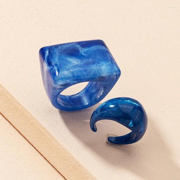 Anillos de racimo 2 unids acrílico exagerado para mujeres moda geometría resina anillo hip hop declaración pulgar hombres