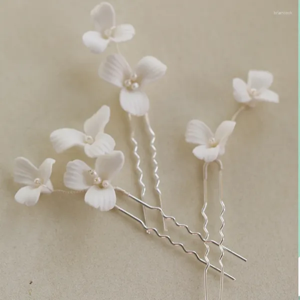 Fermagli per capelli Gioielli da sposa Spille per fiori in porcellana Perle d'acqua dolce Forcine per capelli per spose Feste Copricapo da donna Accessori da sposa