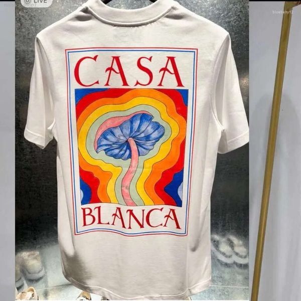 Homens camisetas Designer Tees Rainbow Cogumelo Carta Imprimir Manga Curta Tops Algodão Solto Homens Mulheres Camisa Casa Blanca Homens Camiseta Casablanca