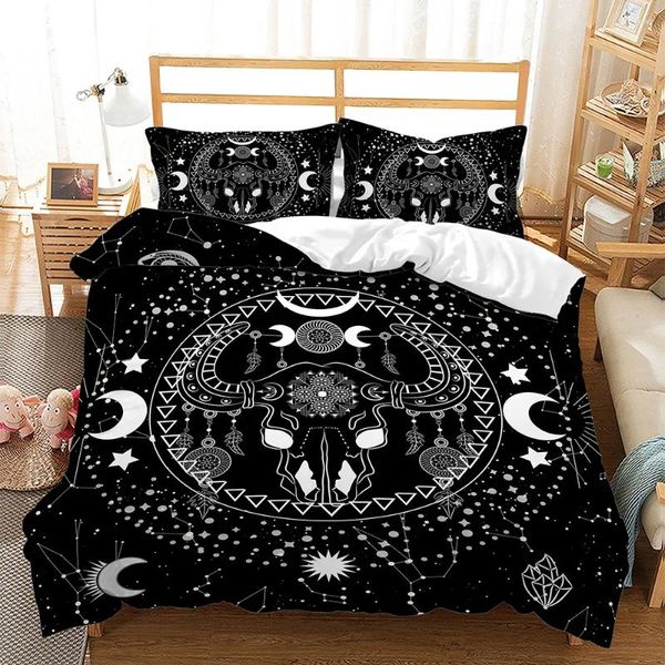 Conjuntos de cama Estrela Sol Lua Totem Moda Padrão Conjunto Forros de Cama Capa de Edredão Fronhas 4 Pçs/set Para Adolescentes