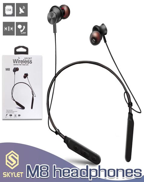 Cuffie Bluetooth M8 Cuffie wireless con archetto da collo Cuffie stereo sportive magnetiche Mani con cancellazione del rumore con microfono in scatola6258585