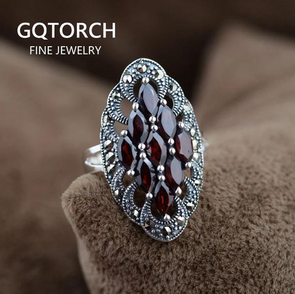 Charm Sterling Sier Takı Doğa Taş Yüzük Garnet Küpe Kolye Hint Vintage Stil Kadınlar Anillos de Plata