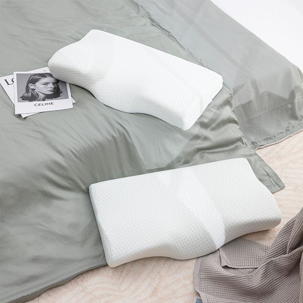 2 pz/lotto USA Stock Miglior Cuscino Memory Foam Ortopedico per Dolore al Collo Punto Verde Rombo Ondulato Bianco In Vendita