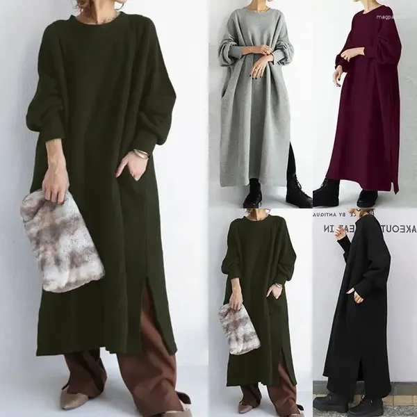 Abbigliamento etnico Casual Abaya Abito musulmano Autunno pendolare Cotone per donna Felpa con cappuccio vintage a maniche lunghe con spacco vintage