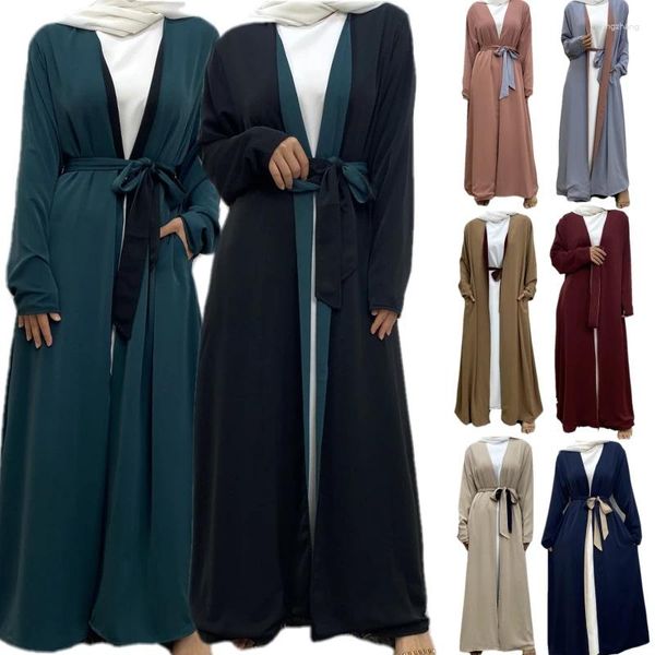 Roupas étnicas Moda Dubai Estilo Dupla Face Cardigan Vestido Primavera Mulheres Outwear Muçulmano Islâmico Kimono Manga Abaya Kaftan Senhoras Roupas