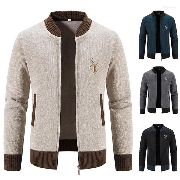 Maglioni da uomo 2024 Autunno/Inverno Alla moda di un pezzo maglione di peluche Cardigan Cappotto con cerniera Versione coreana Slim Fit Lino ispessito