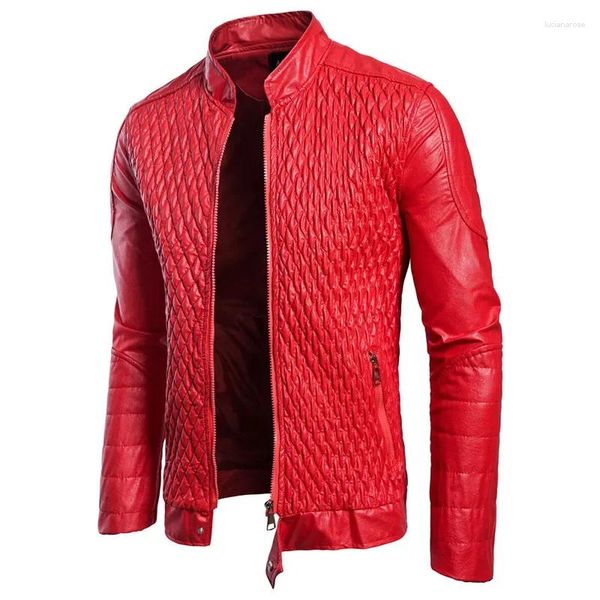 Мужские куртки Мотоциклетная куртка из искусственной кожи ПУ Байкер Повседневная верхняя одежда Черное красное пальто
