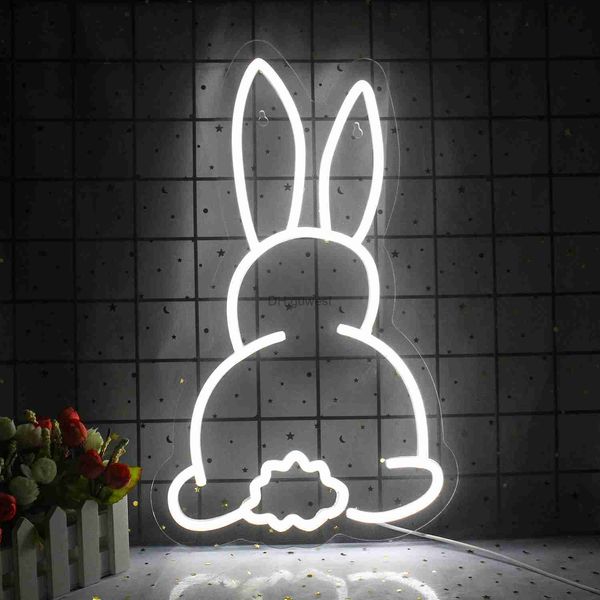 Insegna al neon a LED Coniglio Insegne al neon a LED Negozio di animali Decorazione da parete Neon animale Alimentato tramite USB per feste di compleanno per animali domestici Insegna aziendale Regali per bambini o ragazze YQ240126