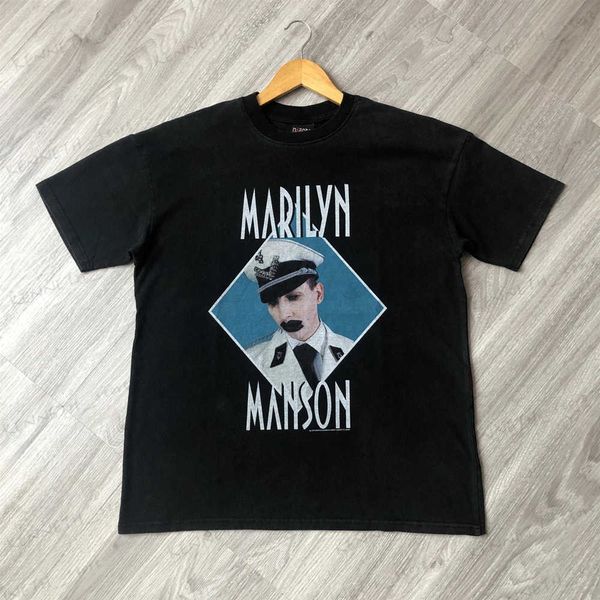 Homens camisetas 666 roupas vintage streetwear hip hop marilyn manson impresso solto oversized 100 algodão tee tops camiseta para homens unisex t240126