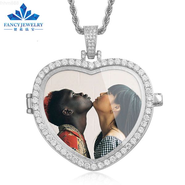 Gioielli Hip Hop Cornice per foto a forma di cuore Ciondolo per foto Ciondolo in argento 925 Collana di Moissanite Ornamento