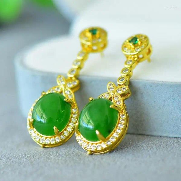 Brincos pendurados natural verde jade gota incrustada esmeralda zircão hetian jades nephrite luxo borboleta brinco feminino jóias finas