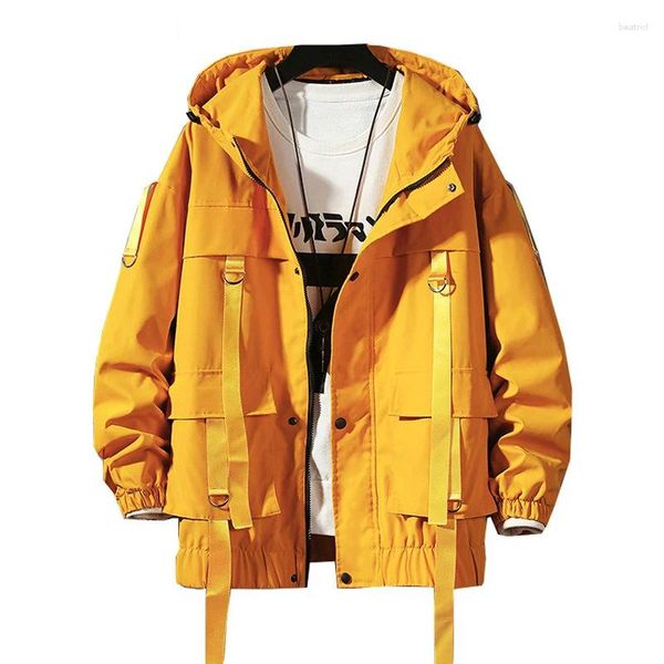 Мужские куртки Уличная одежда Весенняя куртка-бомбер Мужская красивая лента с капюшоном Мужское пальто Повседневная ветровка с карманами Мужская верхняя одежда